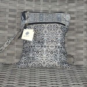 Stylish Black and Gray Crossbody Bag with Ornate Design